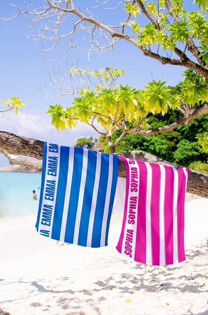 Classic Stripe Personalized Beach Towel Personalized Name Bath Towel Custom Pool Towel Beach Towel With Name Outside Birthday Vacation Gift