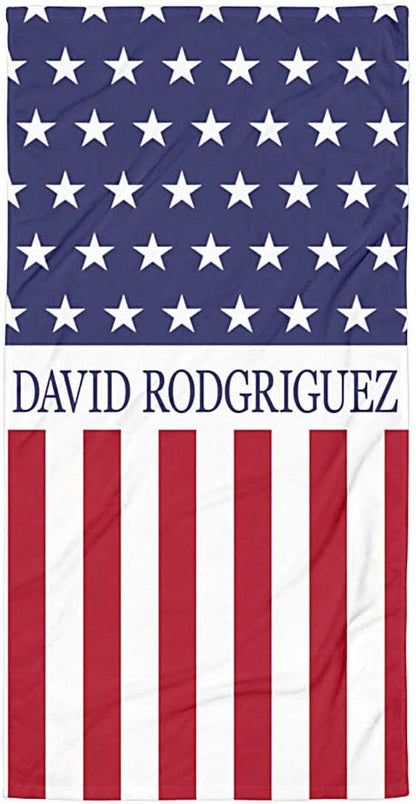 US Flag Personalized Beach Towel Personalized Name Bath Towel Custom Pool Towel Beach Towel With Name Outside Birthday Vacation Gift