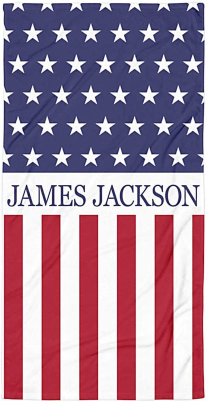 US Flag Personalized Beach Towel Personalized Name Bath Towel Custom Pool Towel Beach Towel With Name Outside Birthday Vacation Gift