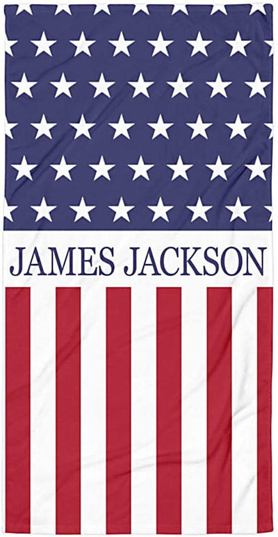 US Flag Personalized Beach Towel Personalized Name Bath Towel Custom Pool Towel Beach Towel With Name Outside Birthday Vacation Gift