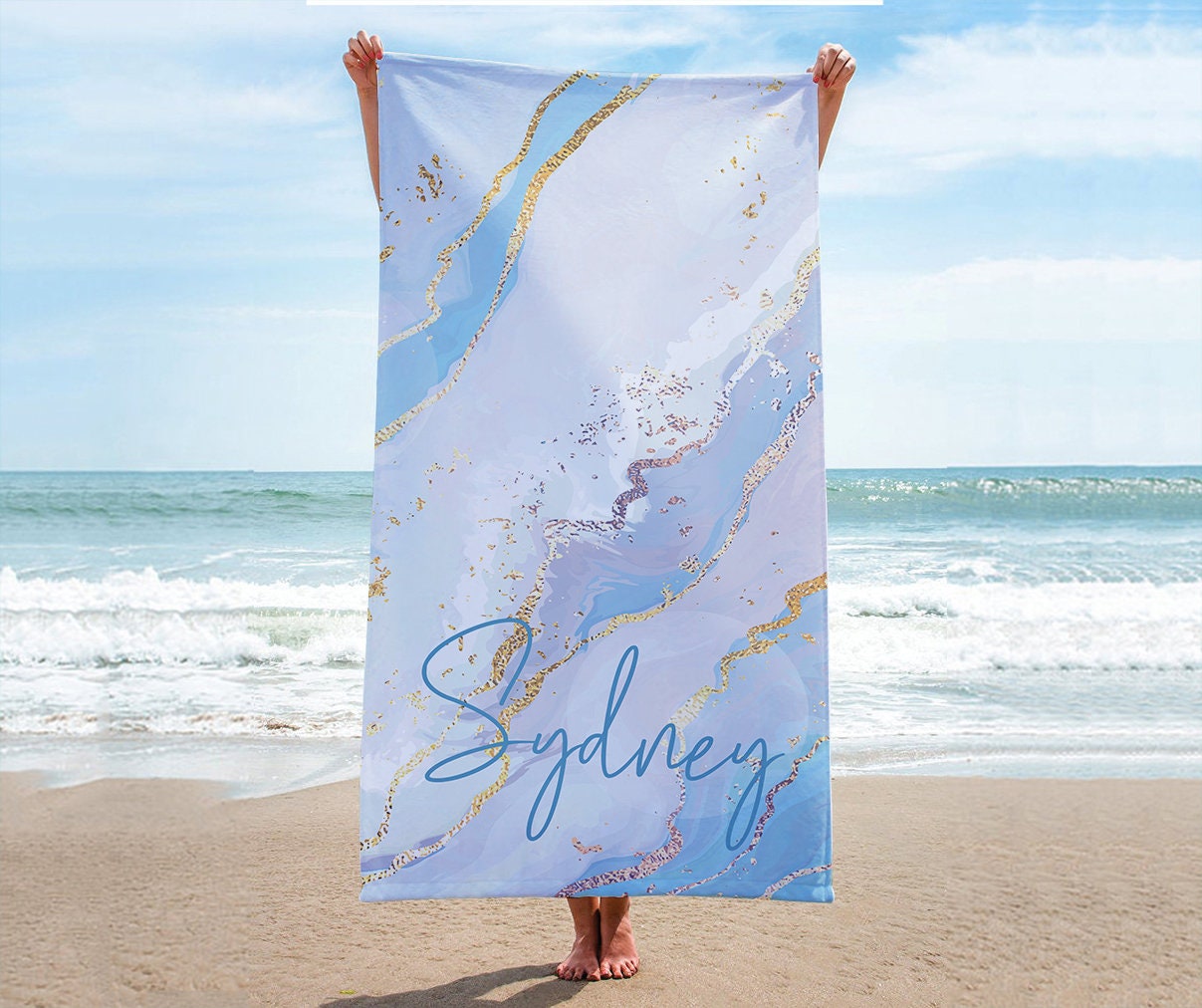 Personalized Round Gradient Style Print And Glitter Beach Towel, Custom Pool Towel Beach Towel With Name Outside Birthday Vacation