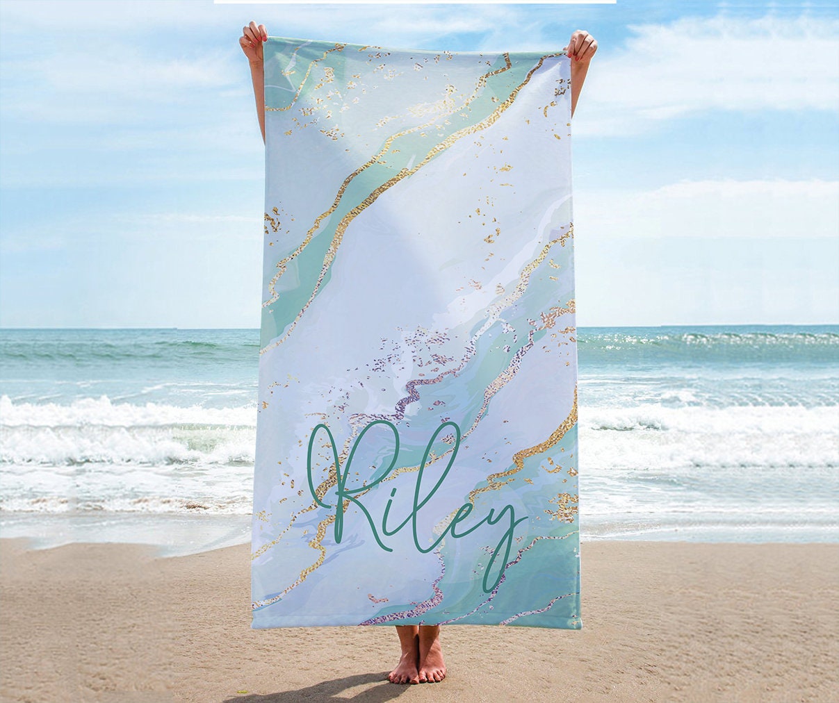Personalized Round Gradient Style Print And Glitter Beach Towel, Custom Pool Towel Beach Towel With Name Outside Birthday Vacation