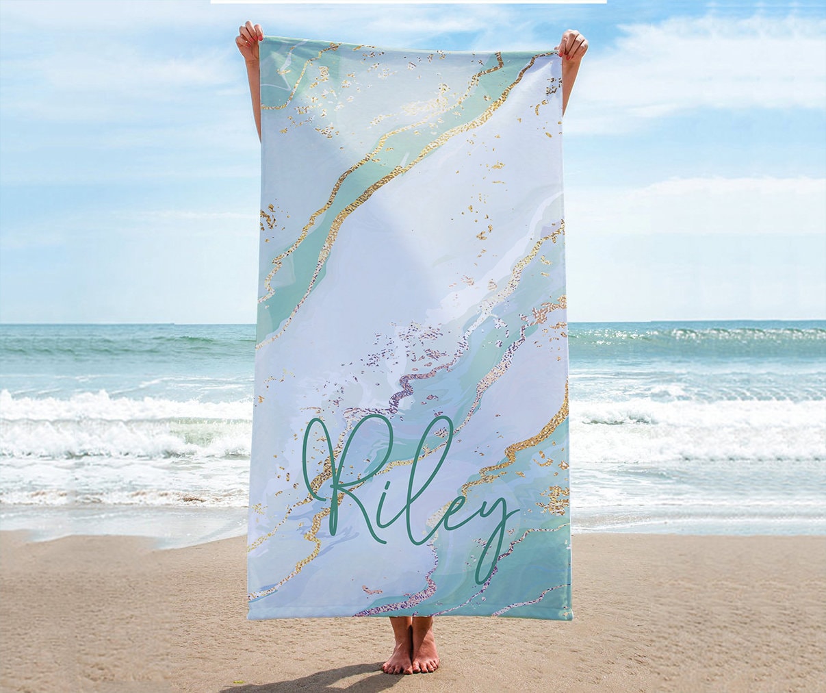 Personalized Gradient Style Print And Glitter Beach Towel, Custom Pool Towel Beach Towel With Name Outside Birthday Vacation Gift
