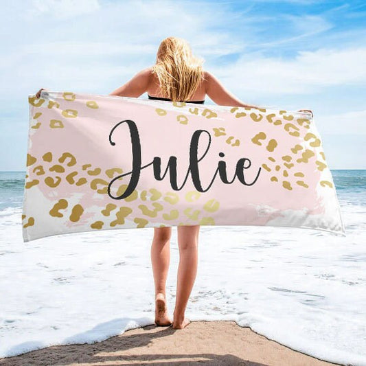New Metallic Leopard Beach Towel  Custom Pool Towel Beach Towel With Name Outside Birthday Vacation Gift