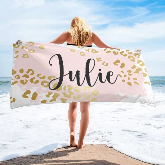 New Metallic Leopard Beach Towel  Custom Pool Towel Beach Towel With Name Outside Birthday Vacation Gift - CustomCooper