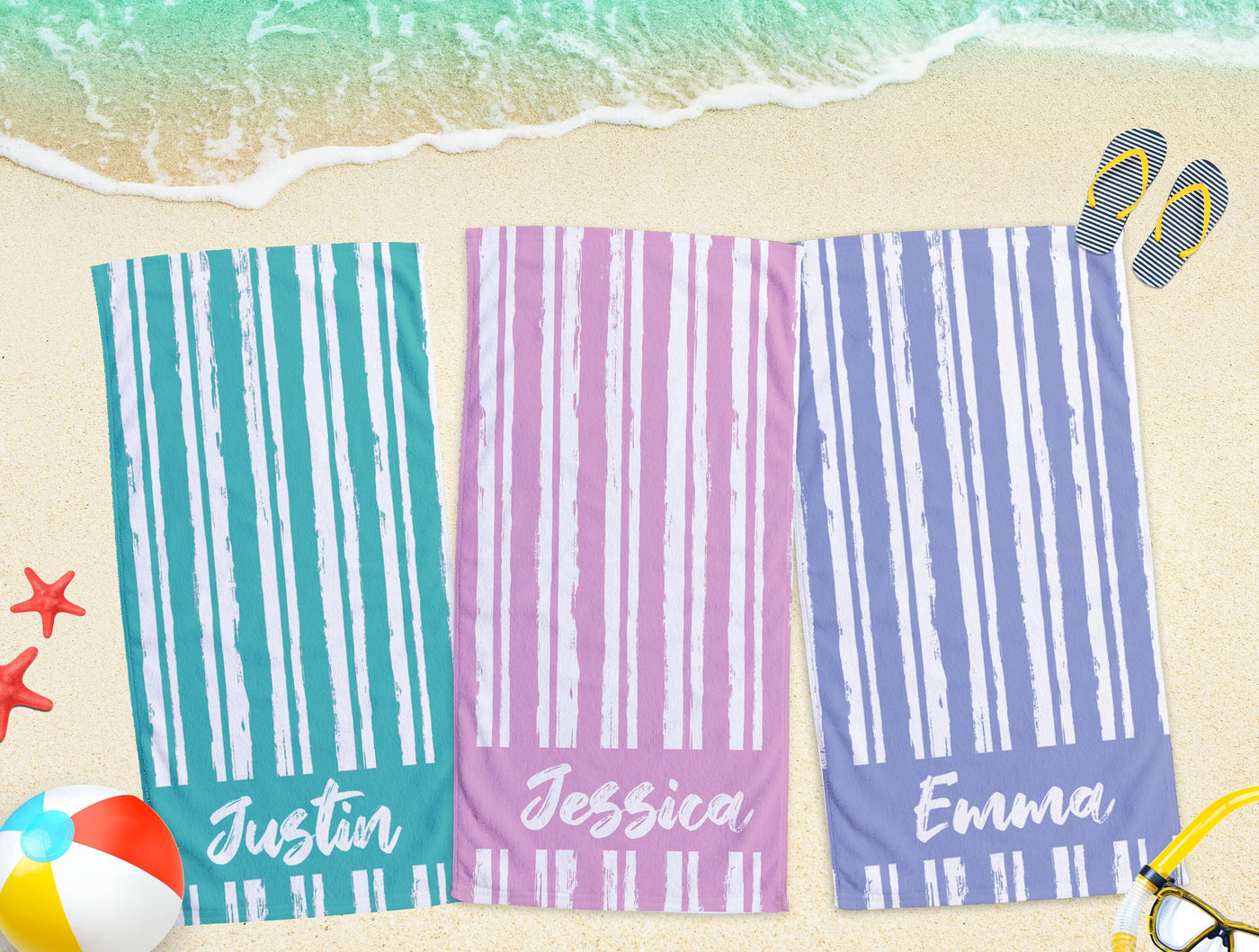 Script Line Style Personalized Beach Towel Personalized Name Bath Towel Custom Pool Towel Beach Towel With Name Outside Birthday Gift - CustomCooper