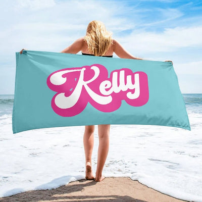 RETRO Style Personalized Beach Towel Personalized Name Bath Towel Custom Pool Towel Beach Towel With Name Outside Birthday Vacation Gift - CustomCooper