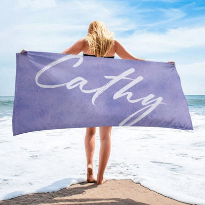 Watercolor with Scripty Style Personalized Beach Towel Custom Pool Towel Beach Towel With Name Outside Birthday Vacation Gift - CustomCooper