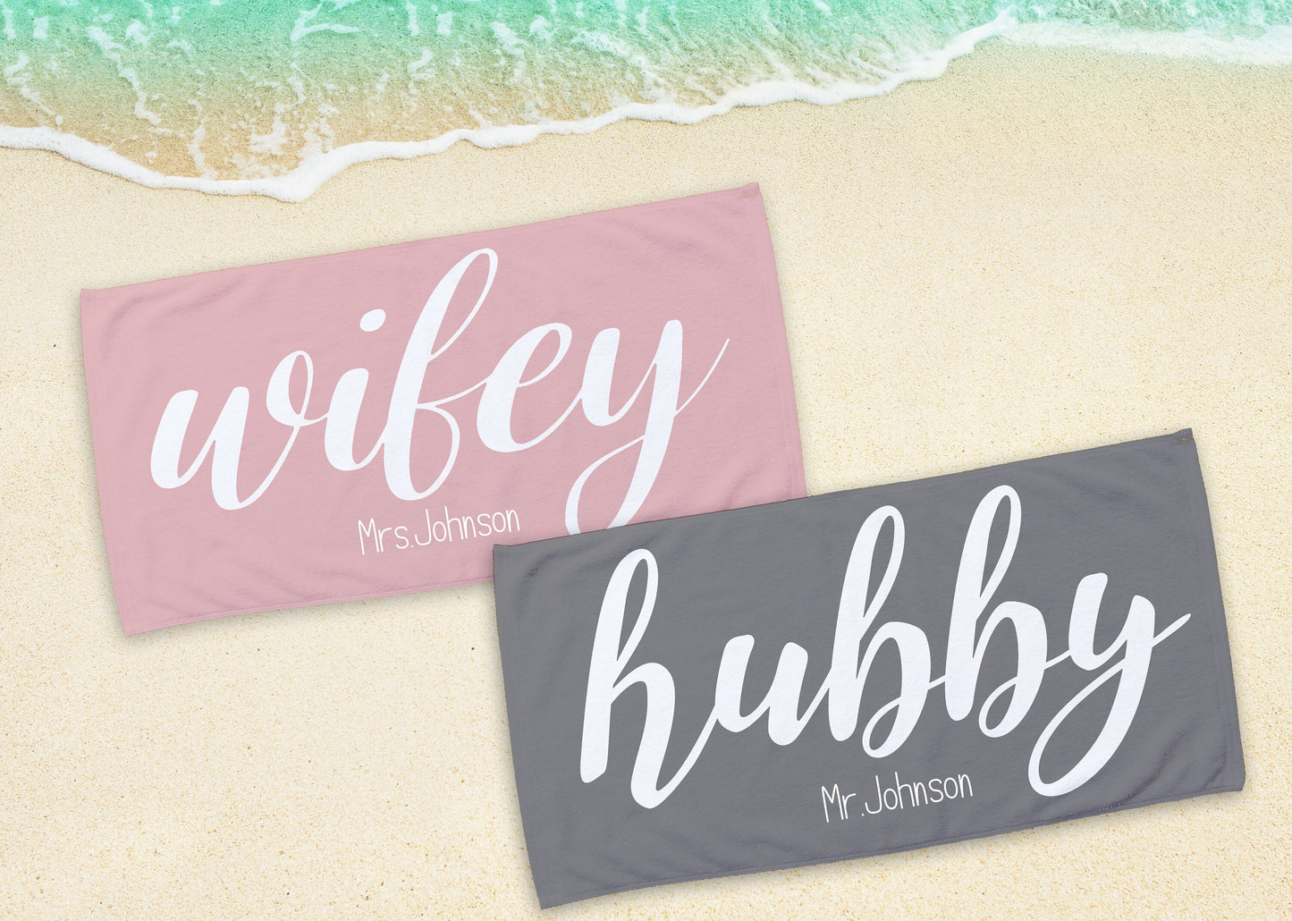 Mr or Mrs Beach Personalized Beach Towels, Honeymoon Gift, His and Hers Newlywed Gift, Personalized Wedding Gift