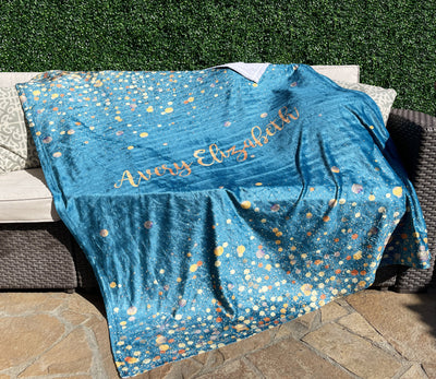 Sparkling Gold Glitter Personalized blanket with Name, Custom blanket gift, Birthday Anniversary Gift - CustomCooper
