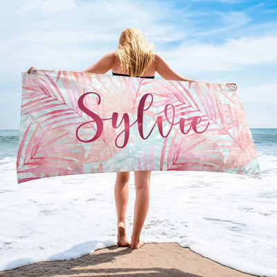 Personalized Floral Design Beach Towel Personalized Name Bath Towel Custom Pool Towel Beach Towel With Name Outside Birthday Vacation Gift - CustomCooper