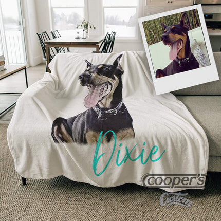 Custom Pet Blanket Using Pet Photo + Name Custom Dog Blanket Personalized Dog Blankets Cat Picture Blanket Pet Photo Blanket Dog Dad Gift - CustomCooper
