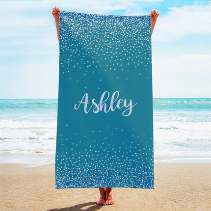 Sparkling Silver Name Personalized Beach Towel Personalized Name Bath Towel Custom Pool Towel Beach Towel With Name Birthday Vacation Gift - CustomCooper