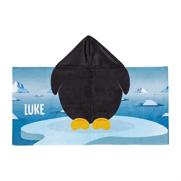 Kids Penguin Design Hooded Personalized Beach Towel, Personalized Hooded Towels for Toddlers, Beach Towels for Babies and Toddlers