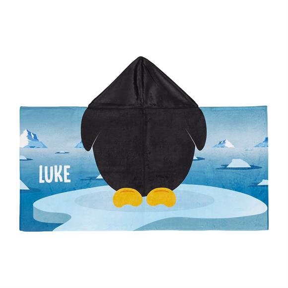 Kids Penguin Design Hooded Personalized Beach Towel, Personalized Hooded Towels for Toddlers, Beach Towels for Babies and Toddlers - CustomCooper