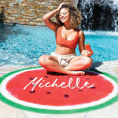 Personalized Round Watermelon Design Beach Towel, Personalized Beach Towel Personalized Name Bath Towel Custom Pool Towel Birthday Vacation