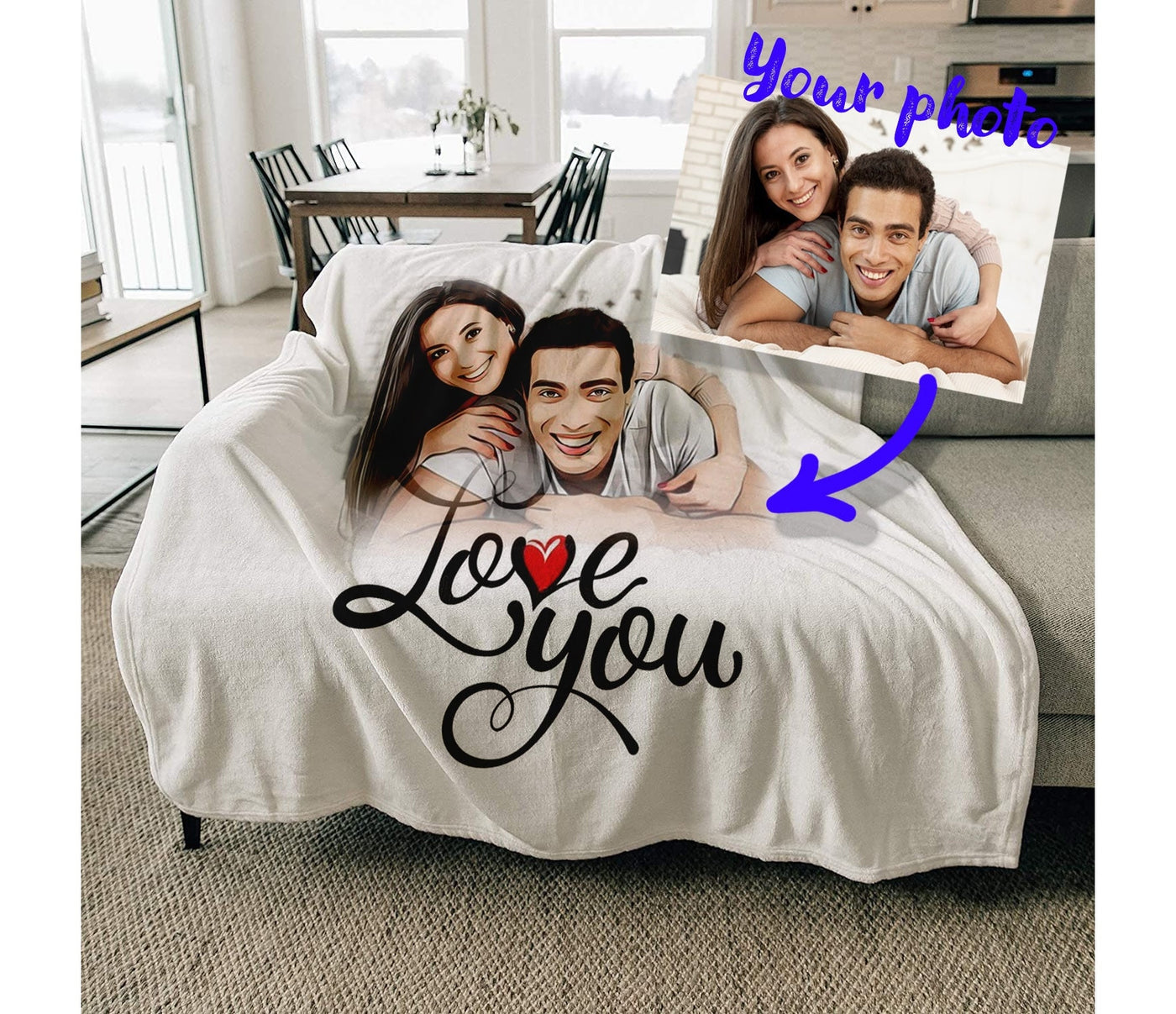 Custom Couple Photo Blanket Personalized With A Photo,  Comfy Picture Blanket Also Great For Picnics And Beach. Photo Blanket Customized - CustomCooper