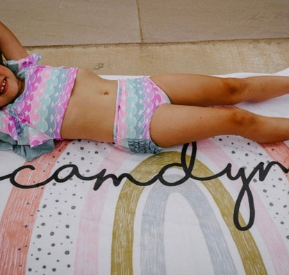 Personalized Round Rainbow Design Beach Towel Personalized Name Bath Towel Custom Pool Towel Beach Towel With Name Outside Birthday Vacation