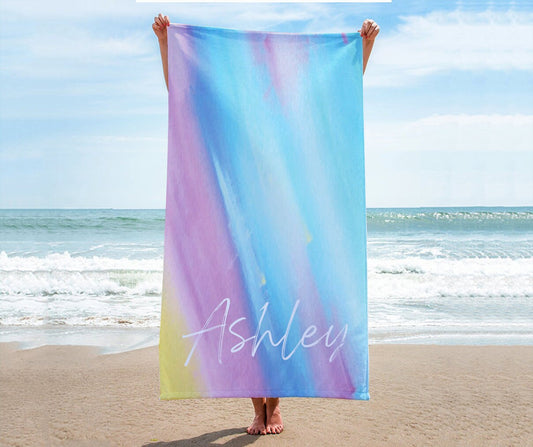 Tie Dye Style Personalize Beach Towel - Personalized Name Bath Towel Custom Pool Towel Beach Towel Name Outside Birthday Gift