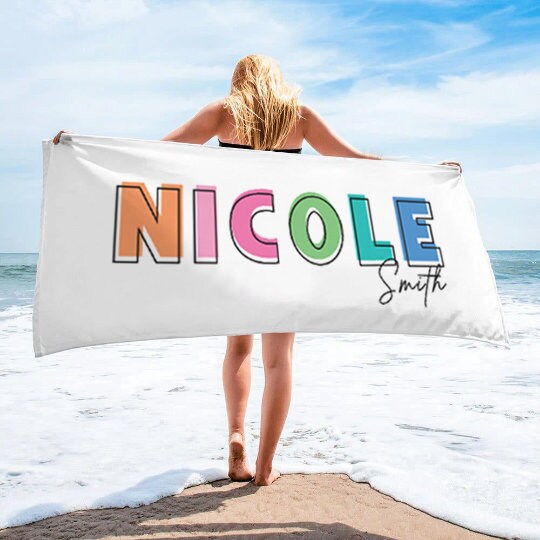 Multi Color Font Design Beach Towel Personalized Name Bath Towel Custom Pool Towel Beach Towel With Name Outside Birthday Vacation Gift - CustomCooper