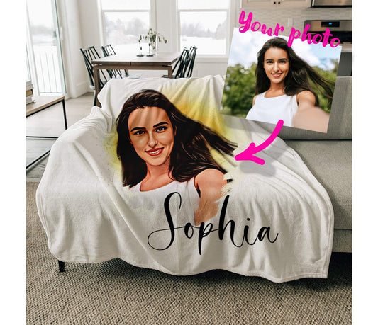 Portrait Photo Blanket Personalized With A Photo,  Comfy Picture Blanket Also Great For Picnics And Beach. Photo Blanket Customized Gift