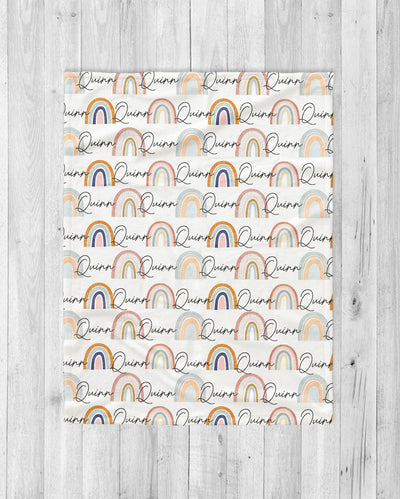 Retro Rainbow pattern personalize name blanket, Minky or Sherpa custom blanket, Baby blanket, birthday gift idea - CustomCooper