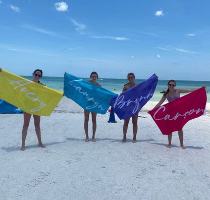 Watercolor with Scripty Style Personalized Beach Towel Custom Pool Towel Beach Towel With Name Outside Birthday Vacation Gift