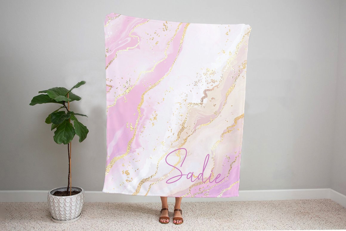 Personalized Gradient Style Print And Glitter Blanket, Custom Blanket With Name Outside Birthday Holiday Gift