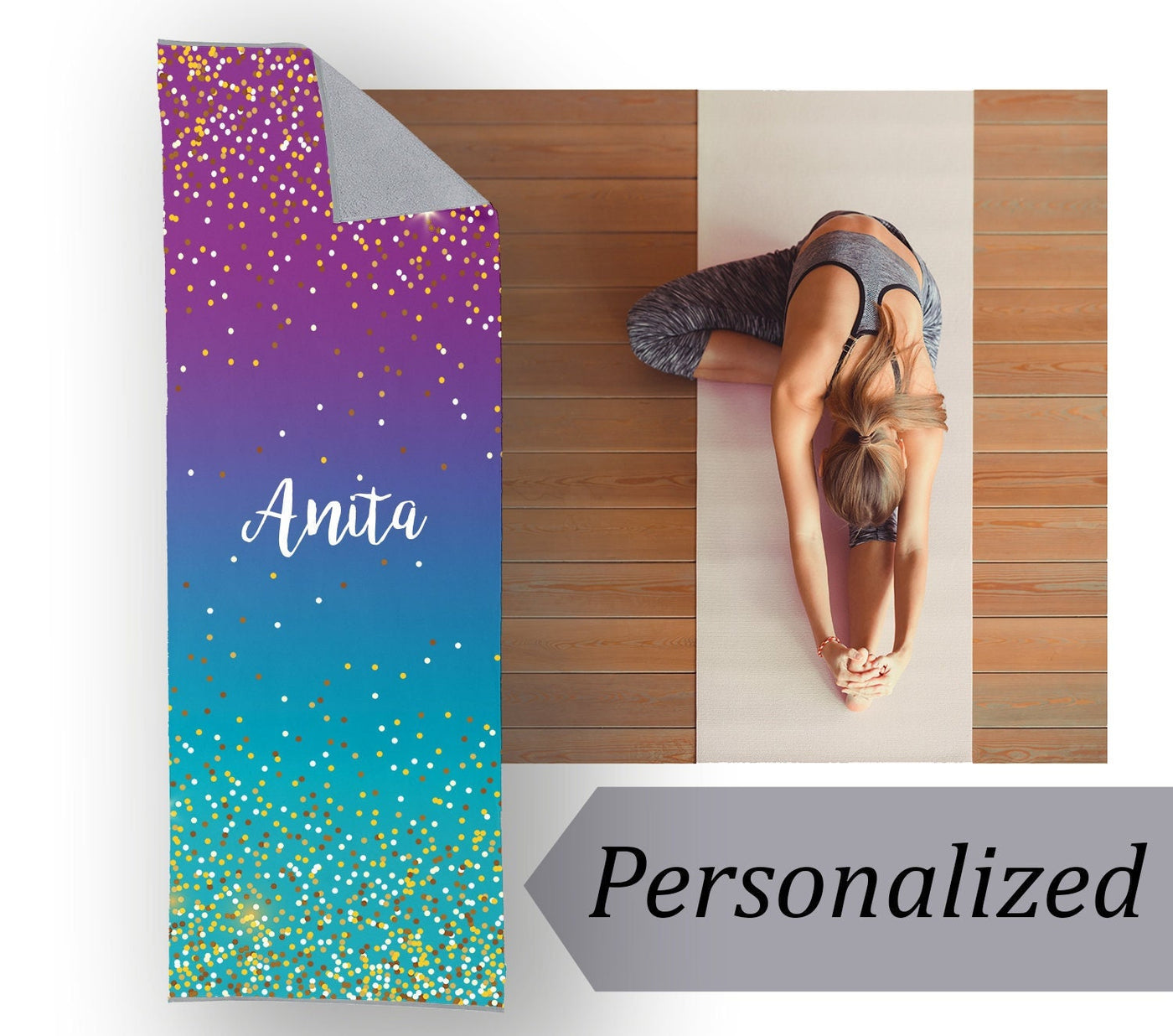 Personalized Glitter Design Large Yoga Mat Towel - CustomCooper