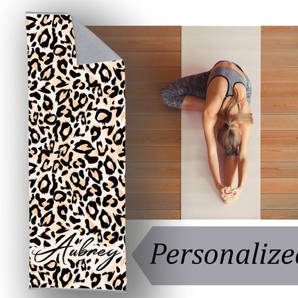 Personalized Leopard Design Large Yoga Mat Towel, Gift for Her, Gift for Him - CustomCooper