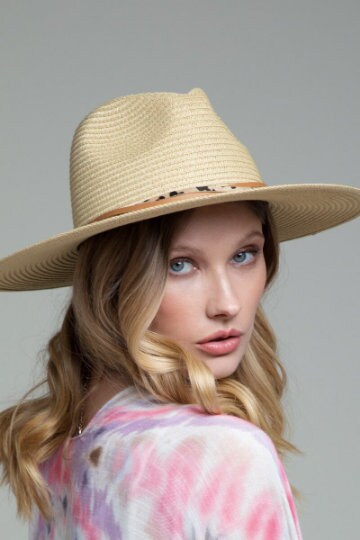 Gorgeous featuring a double trim with animal print and wide brim with inner adjustable band panama hat - CustomCooper