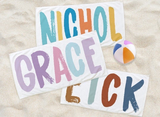 Personalized Brushed Bold Font Design Custom Pool Towel Beach Towel With Name Outside Birthday Vacation Gift - CustomCooper