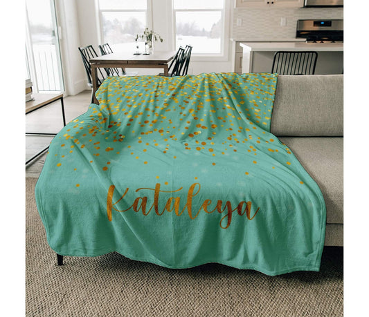 Sparkling Gold Glitter Personalized Blankets with Name for Boys Girls Adult, Sparkling Print Personalized Blankets Gift