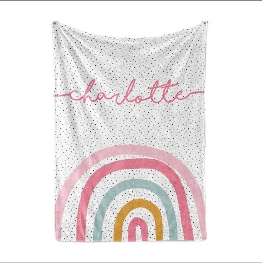 Pink Multi Rainbow personalize blanket, Minky or Sherpa custom blanket, Baby blanket, birthday gift idea