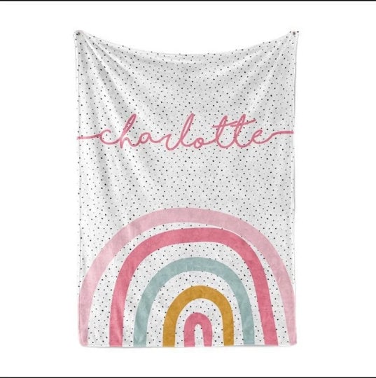 Pink Multi Rainbow personalize blanket, Minky or Sherpa custom blanket, Baby blanket, birthday gift idea - CustomCooper