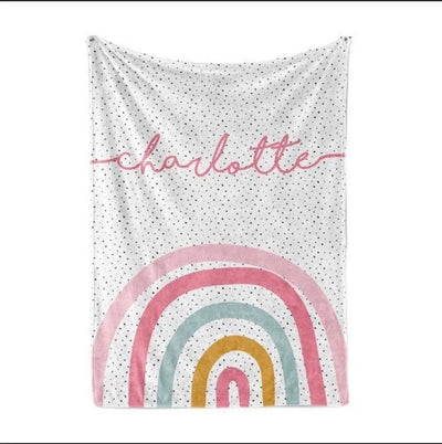 Pink Multi Rainbow personalize blanket, Minky or Sherpa custom blanket, Baby blanket, birthday gift idea - CustomCooper