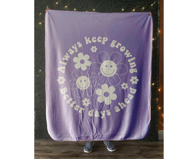 New Kids blanket with happy face and flowers, Always keep growing - Better days ahead - CustomCooper