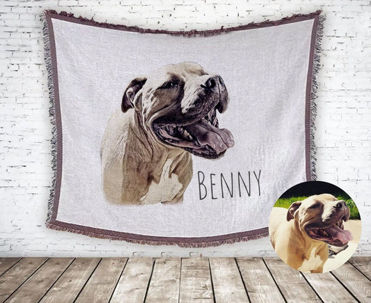 Custom Pet Tapestry Tapestry Woven Cotton Throw Blanket Using Pet Photo + Name Custom Dog Blanket Personalized