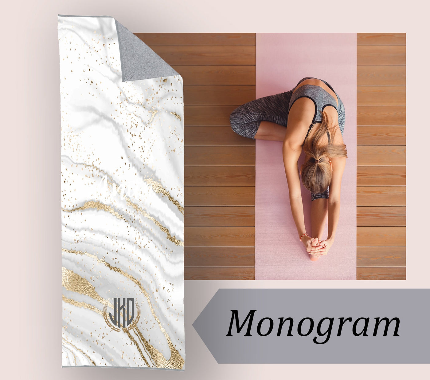 Personalized Marble Design Large Yoga Mat Towel, Gift for Her, Gift for Him. - CustomCooper