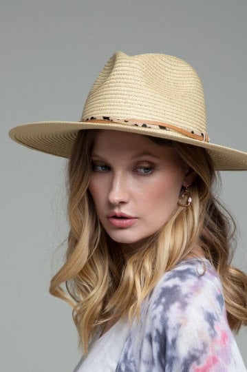 Gorgeous featuring a double trim with animal print and wide brim with inner adjustable band panama hat - CustomCooper