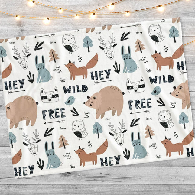 New hand-drawn childish animal pattern with forest animals blanket - CustomCooper