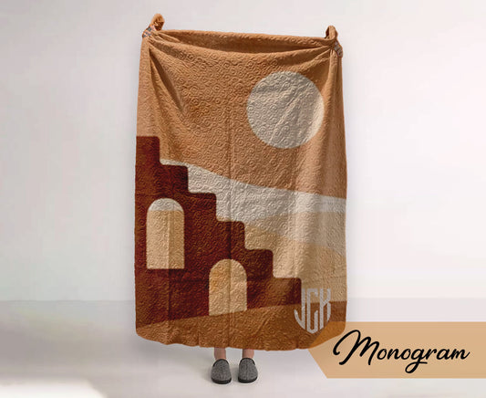 Monogram Quilted Blanket Full Size  60” x 80”  pattern in vintage rustic style