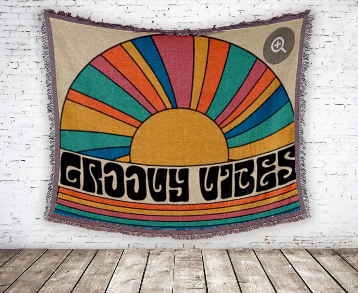 Personalized Groovy Retro Custom Design Sublimated Tapestry Woven Cotton Throw - Made in The USA (60"x54")