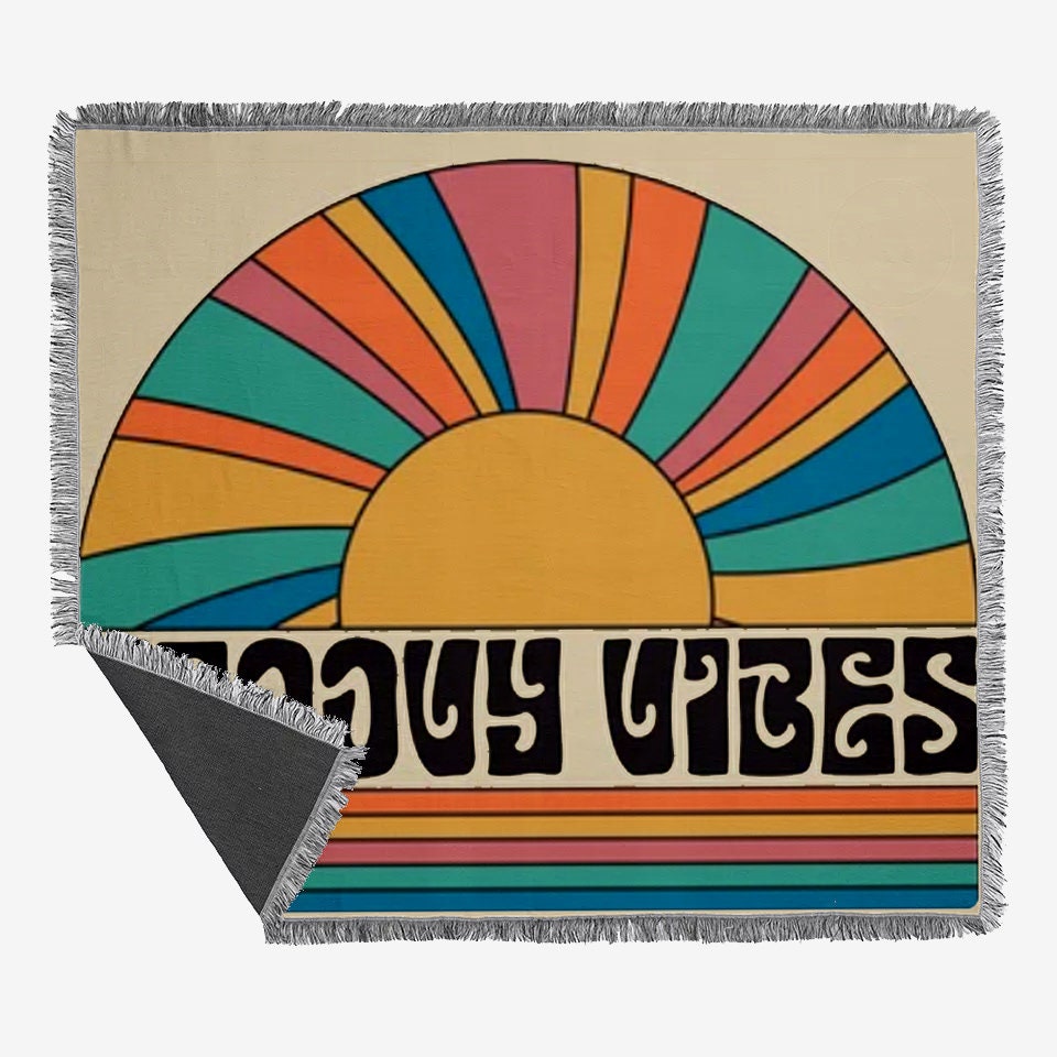 Personalized Groovy Retro Custom Design Sublimated Tapestry Woven Cotton Throw - Made in The USA (60"x54")