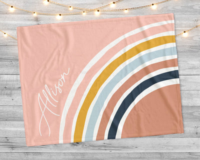 Pink Multi Rainbow personalize blanket, Minky or Sherpa custom blanket, Baby blanket, birthday gift idea