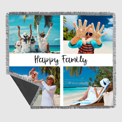 Personalized Four Photo Custom Sublimated Tapestry Woven Cotton Throw - Made in The USA (60"x54")