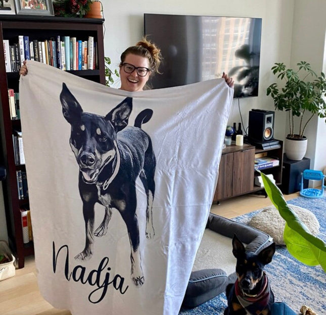 Custom Pet Blanket Using Pet Photo + Name Custom Dog Blanket Personalized Dog Blankets Cat Picture Blanket Pet Photo Blanket Dog Dad Gift - CustomCooper