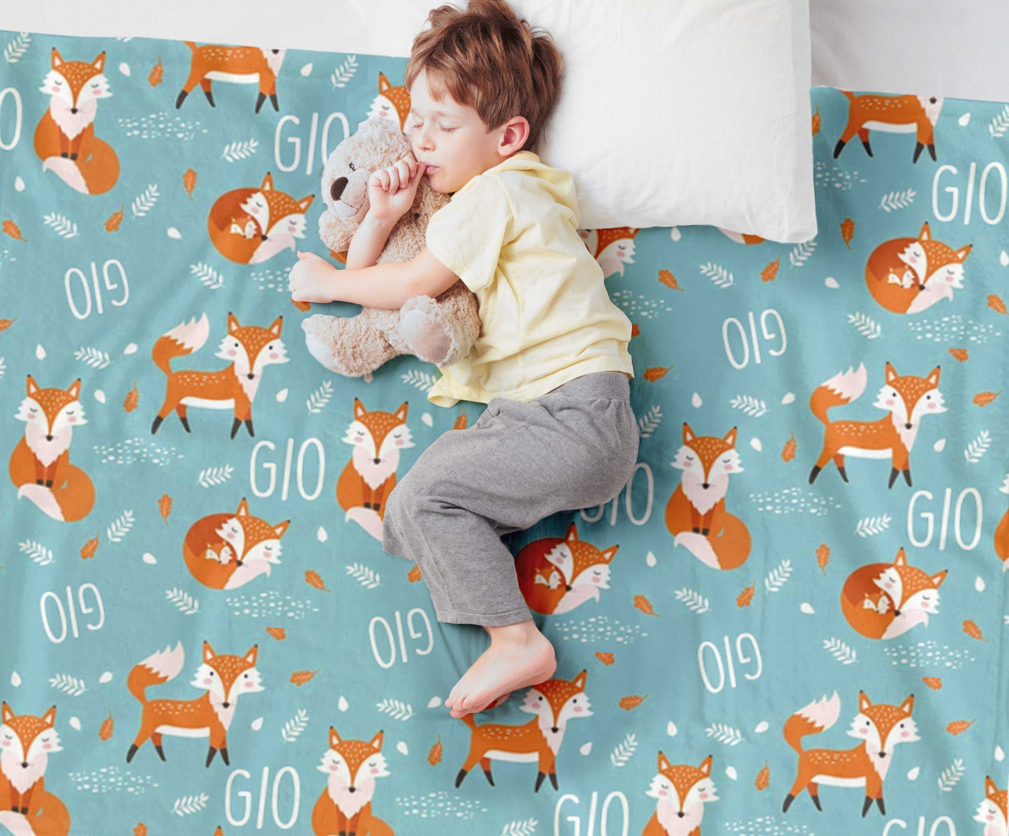 Fox Pattern Design personalize blanket, Minky or Sherpa custom blanket, Baby blanket, birthday gift idea