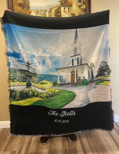 Personalized Photo Custom Tapestry Woven Cotton Throw - Sublimated - Made in The USA (60"x54")