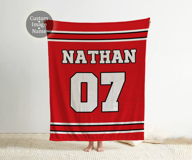 Sports Jersey Personalized blanket, Minky or Sherpa custom blanket, personalization blanket, birthday gift idea - CustomCooper